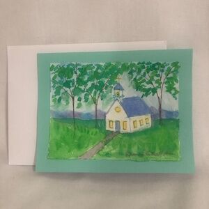 Watercolor Church Painting Card and Envelope